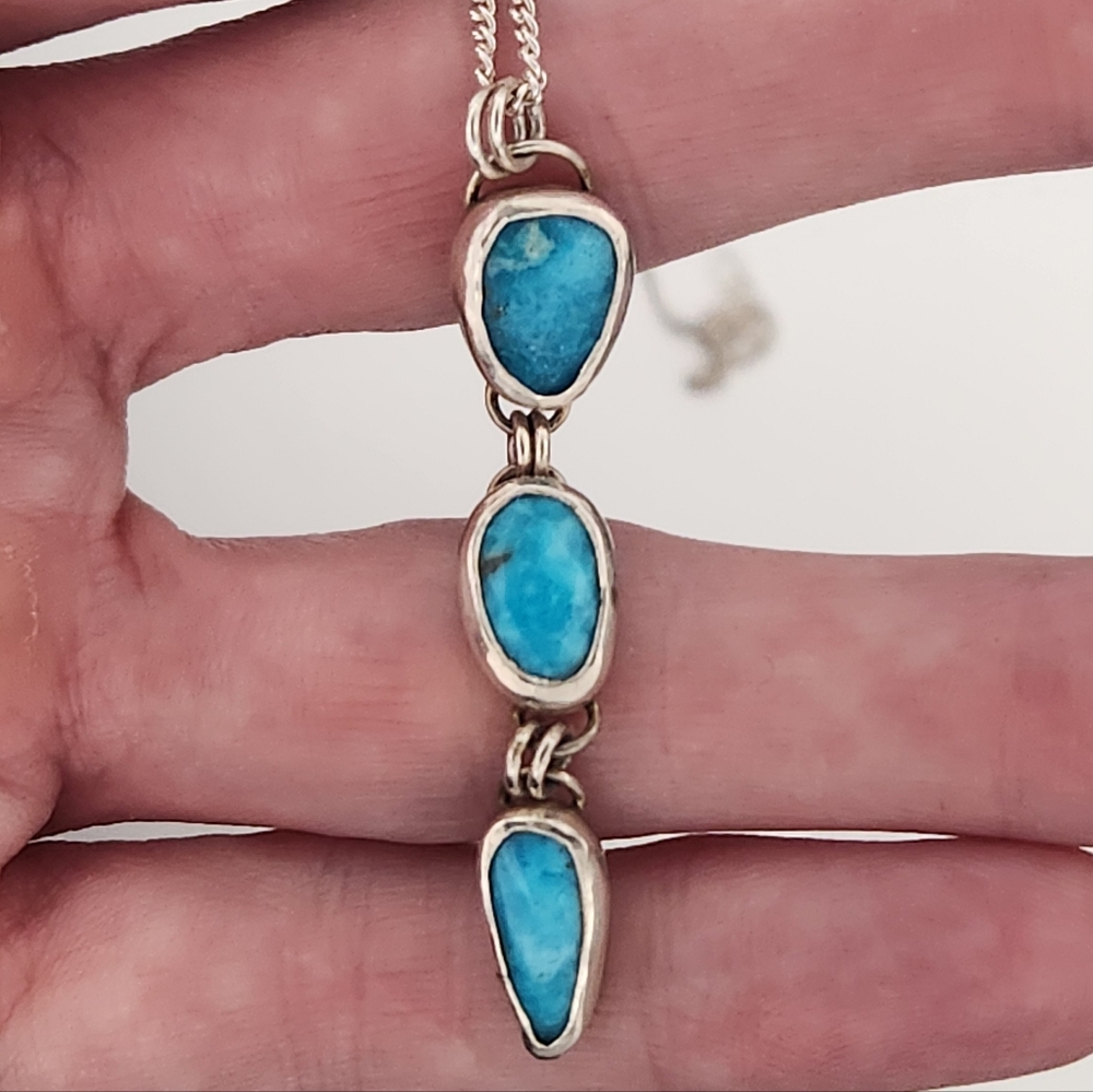 Triple Turquoise Stone Sterling Silver Necklace